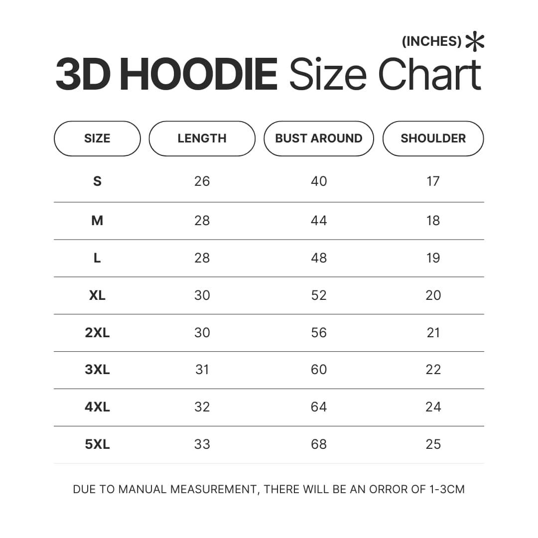 3D Hoodie Size Chart - Violet Evergarden Store