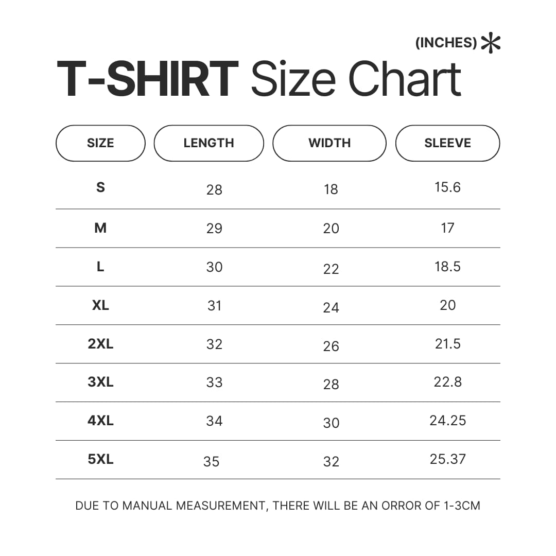 3D T shirt Size Chart - Violet Evergarden Store