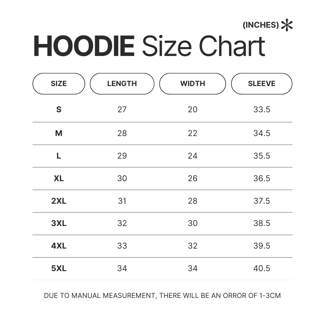 Hoodie Size Chart - Violet Evergarden Store