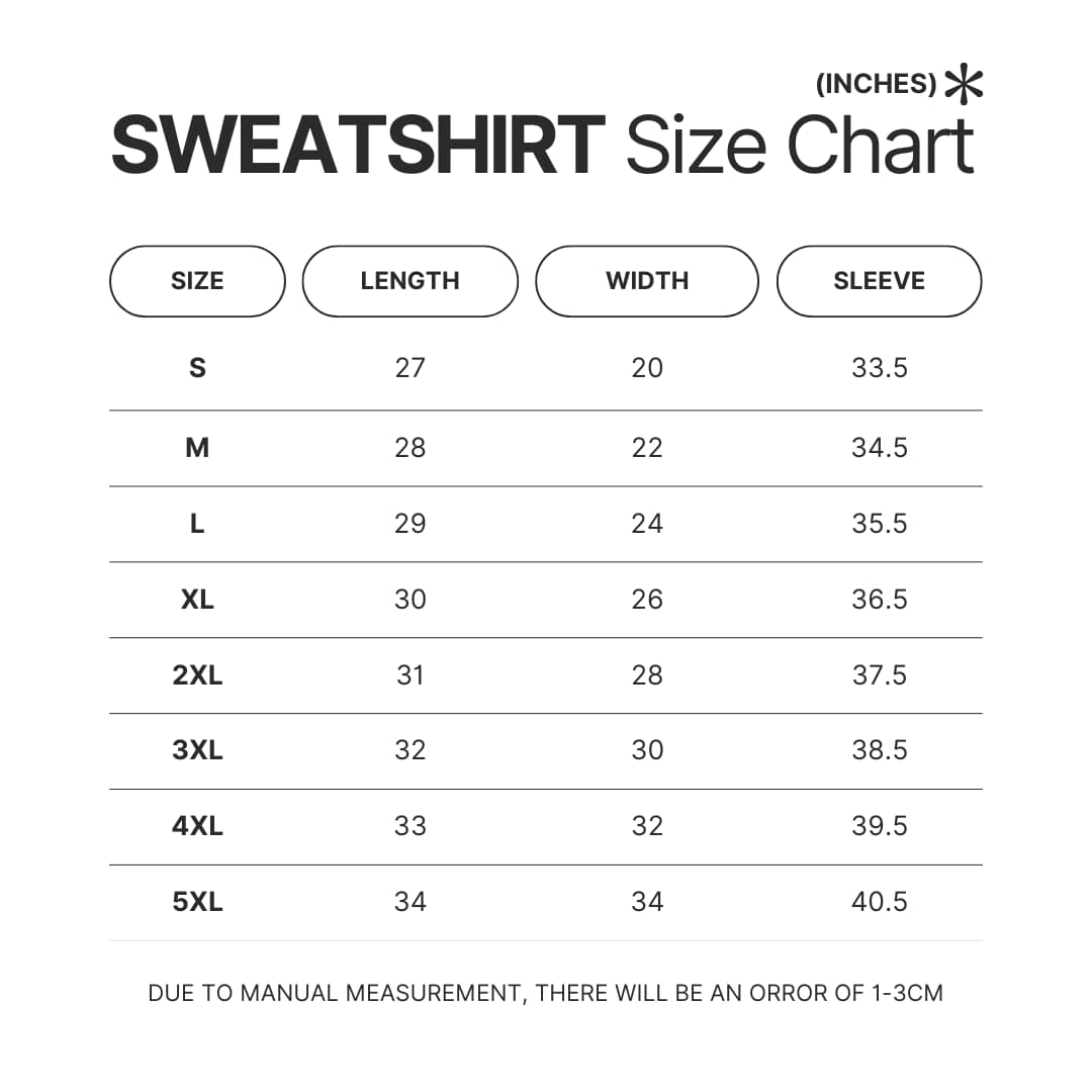 Sweatshirt Size Chart - Violet Evergarden Store